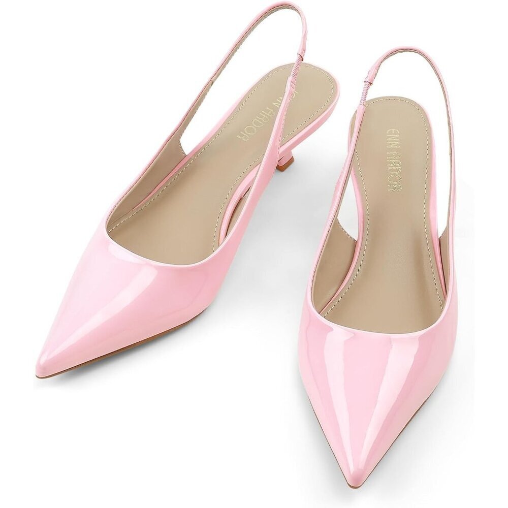 Jenn Ardor Women's Pink Slingback Low Heels Kitten Pumps Dressy Heeled Sandals